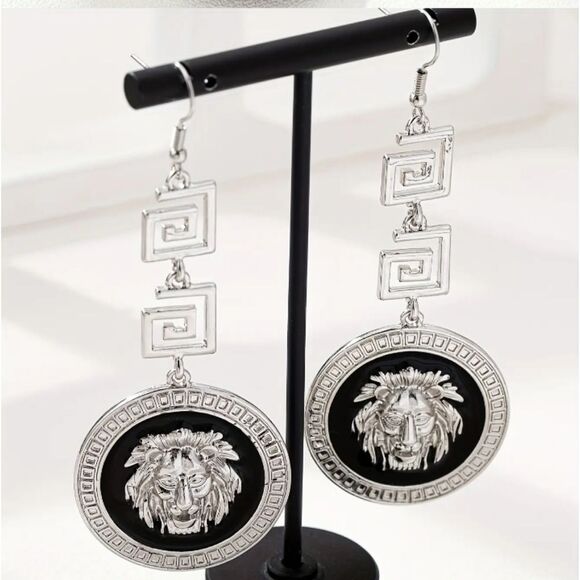 Designer Inspired Silver Lion Earrings - Picture 3 of 3